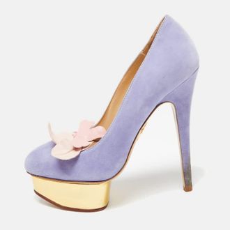 Charlotte Olympia Lavender Suede Dolly Platform Pumps