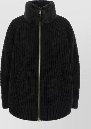 Herno wool ribbed cable knit high neck cardigan
