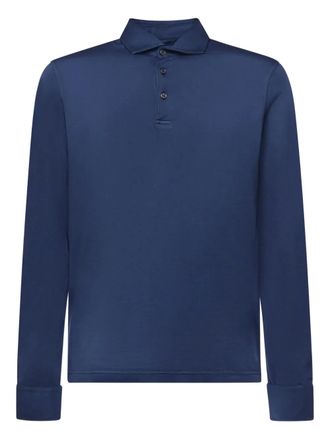 Fedeli buttoned long-sleeve polo shirt - Blue
