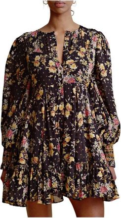By Ti Mo Gouden Georgette Mini Jurk - Dames - Korte kleedjes - Veelkleurig - S - Kleedjes