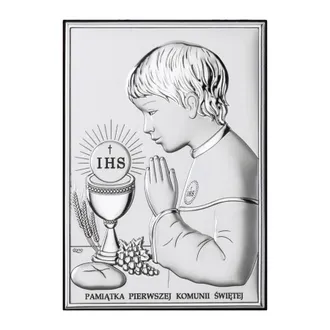 OEM Cuadro Plateado Con La Imagen De Un Ni&ntilde;o Como Recuerdo De La Primera Comuni&oacute;n + Grabado Ds04o 10 X 14,5 Cm