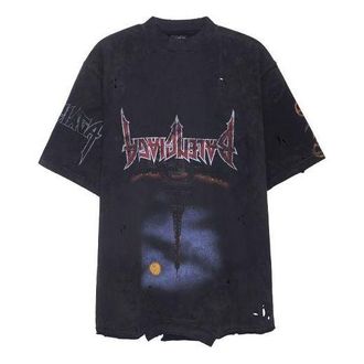 Balenciaga Paris Moon Upside Down T-Shirt Oversized Black Faded 698811TOVT31055