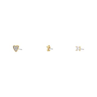 Fossil Womens Initials Gold-Tone Brass Stud Earring Set