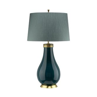 Netlighting Havering 1 Light Table Lamp AzureTurquoise with Aged Brass in Green