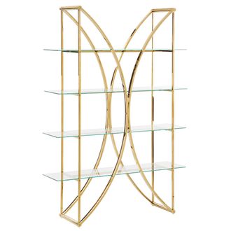 Beliani Librer&iacute;a De Acero De 4 Niveles Con Estantes De Cristal Estilo Glamuroso Con Estructura Dorada Hollow