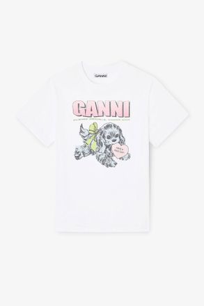 Ganni White Puppy T-shirt - Size XXS Organic Cotton