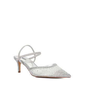 Dune London Ladies CHARISMATIC Wide Fit Mesh Diamante Slingback Shoes Size UK 4 Slingbacks Silver