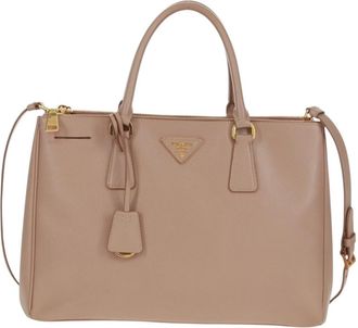 Prada Double Zip Lux Tote Saffiano Leather Pink Leather Handbag (Pre-Owned)