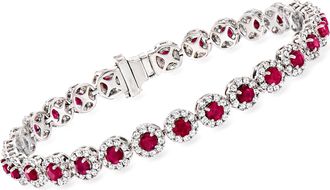 Ross-Simons 4.90- Ruby and Diamond Tennis Bracelet in 14kt White Gold