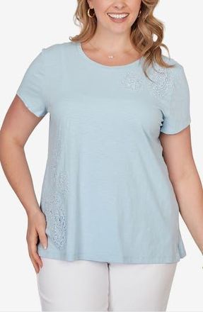 Ruby Rd. Floral Crochet Jersey Top in Porcelian Blue at Nordstrom Rack, Size 1 X
