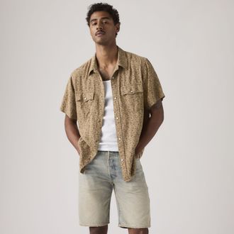 Levi's Short Sleeve Relaxed Fit Western Shirt - Mens - XL - Beige / Bran Floral Tigers Eye