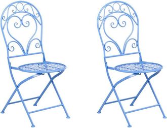 Beliani Conjunto De 2 Sillas Para Exterior De Metal Respaldo Con Volutas Decorativas Azul Albinia