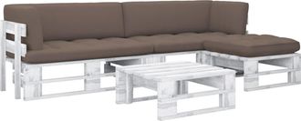 vidaXL Muebles De Pal&eacute;s 4 Pzas Y Cojines Madera Pino Impregnada Blanco Vidaxl