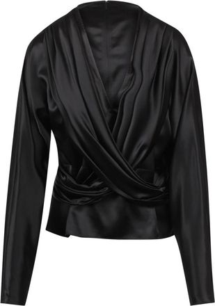 Nina Ricci Gedrapeerde satijnen blouse met V-hals - Dames - Blouses - Zwart - XS - Satijn - Overhemden
