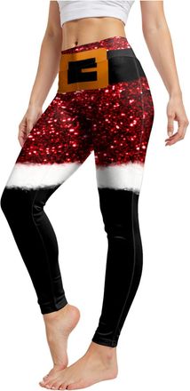 Generic Christmas Leggings for Women Xmas Reindeer Wine Glass Snowflake Printed Tights Workout Athletic Leggings Soft Lightweight Stretchable Slim Fit Pants X