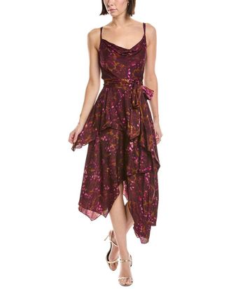 Marchesa Sleeveless Handkerchief Midi Dress
