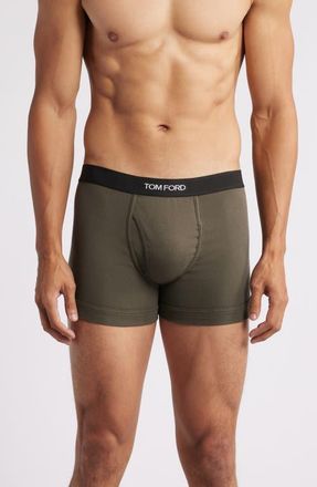 Tom Ford 2-Pack Cotton Jersey Boxer Briefs in Military Green /Black at Nordstrom, Size X-Large