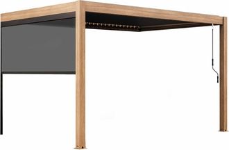 Oviala P&eacute;rgola bioclim&aacute;tica adosada de 3x4m y 1 persiana de madera gris