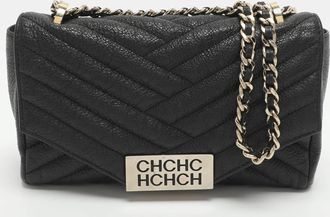 Carolina Herrera Bimba Black Chevron Leather Flap Shoulder Bag