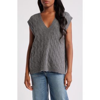 Re/Done Cable V-Neck Cashmere Sweater Vest in Grey Heather at Nordstrom, Size X-Large