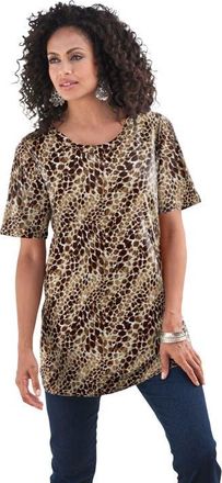 Roaman's Plus Size Cotton Ultimate Crewneck Tee in Natural Textured Animal at Nordstrom, Size 5X