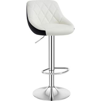 Woltu 1 Pz Sgabello da Bar Sedia Cucina Imbottita Girevole in Metallo e Ecopelle Bianco+Nero - Woltu