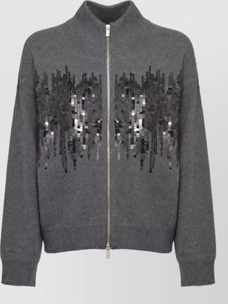 PESERICO ribbed wool blend high neck zip cardigan
