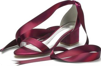Miyoopark Comfortable Wedding Shoes for Women Block Low Heel Evening Sandals M535 Burgundy UK 5.5
