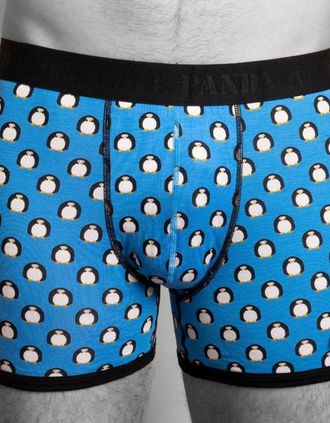 Swole Panda Mens Penguins Bamboo Boxer Brief, Blue/black - Size: XL 36-40 / 92-102cm