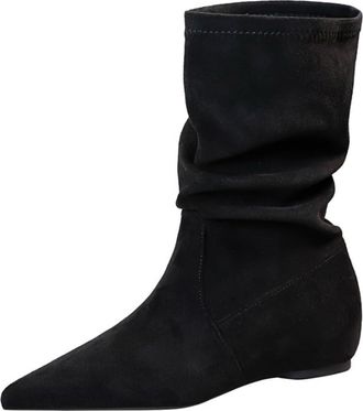 Generic Winter Shoes Womens Boots Pointed Toe Retro Comfort Faux Suede Pleated Internal lift 3CM Work Office Ankle Boot-numeric_6_point_5