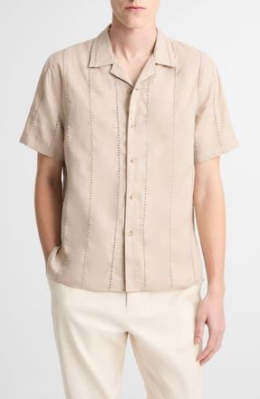 Vince Eyelet Linen Button-Up Shirt in Pumice Rock at Nordstrom, Size Xx-Large