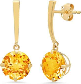 MAX + STONE 14k Yellow Gold Solitaire Round-Cut Gemstone Drop Earrings (8mm)