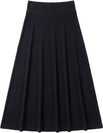 Monte Carlo Flared Ribbed Waist Stretch Knit Long Skirt in Black at Nordstrom, Size 14