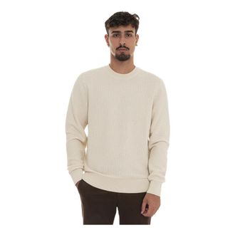 HUGO BOSS Round-neck Knitwear, male, Beige, 2XL, Intarsia Finish Round-necked Pullover