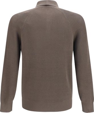 Brunello Cucinelli Mens Long-Sleeve Knit Polo Shirt Nocciola+panama Cotton T-shirts And Polos