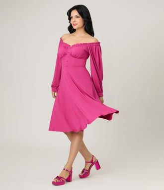 Unique Vintage Peasant Sleeve Swing Dress in Pink Solid at Nordstrom, Size X-Large