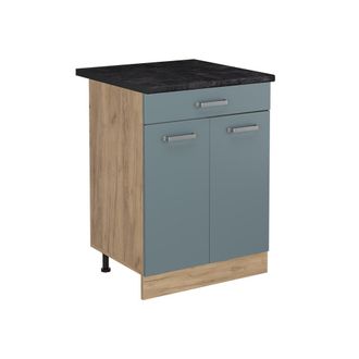 Vicco Mueble Bajo De Cocina R-line, Gris Azulado/roble Dorado, 60 Cm Con Caj&oacute;n Encimera Antracita, Vicco