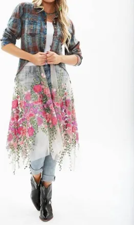 Aratta Anastasia Maxi Shirt Dress In Washed Plaid/floral