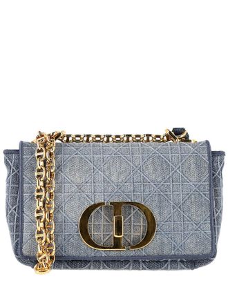 Dior Blue Cotton Denim Small Caro Flap Shoulder Bag (Authentic Pre-Loved)