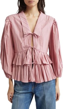 Stine Goya Balloon Sleeve Tie Top In Dusty Rose