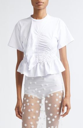 Cecilie Bahnsen Ace Smocked Jersey Peplum T-Shirt in White at Nordstrom, Size Small