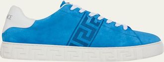 Versace Mens La Greca Greek Key Suede Low-Top Sneakers