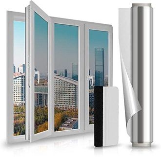 No Brand L&aacute;mina Autoadhesiva Con Efecto Espejo Y Bloqueo Solar De 40x200 Cm - L&aacute;mina Plateada Con Protecci&oacute;n Uv Para Ventanas - L&aacute;mina T&eacute;rmica Para Oficina Y H