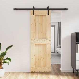 Berkfield Home Sliding Door with Hardware Set 70x210 cm Solid Wood Pine in Brown