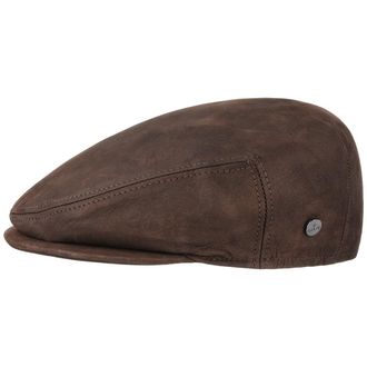 Lierys Flat Cap Made from Leather Mens in Brown - Lined Peaked Cap Size 61 cm - Mens Cap with Visor - Baseball Cap Autumn/Winter