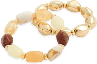 Nordstrom Set of 2 Faceted Bead Stretch Bracelets in Brown Multi- Gold at Nordstrom