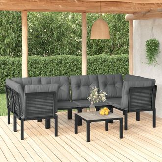 vidaXL Juego De Muebles De Jard&iacute;n 7 Pzas Rat&aacute;n Sint&eacute;tico Negro Y Gris Vidaxl