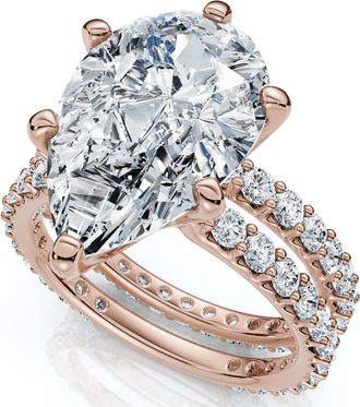 Pompeii3 Certified 5.40Ct Pear Engagement Ring Wedding Band Set 14k Gold/Pt Lab Grown