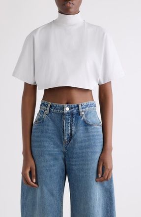 Alaia Mock Neck Cotton Jersey Crop Top in Gris Perle at Nordstrom, Size 36