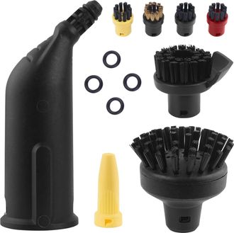 OEM Kit De Cepillo Y Boquilla Redondos Compatibles Con Limpiadores A Vapor K&auml;rcher Sc1, Sc2, Sc3, Sc4 Y Sc5. Boquilla Alargada Negra, Cepillo Redondo Gran